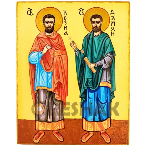 РЪЧНО РИСУВАНА ИКОНА СВЕТИ БЕЗСРЕБЪРНИЦИ КОЗМА И ДАМЯН