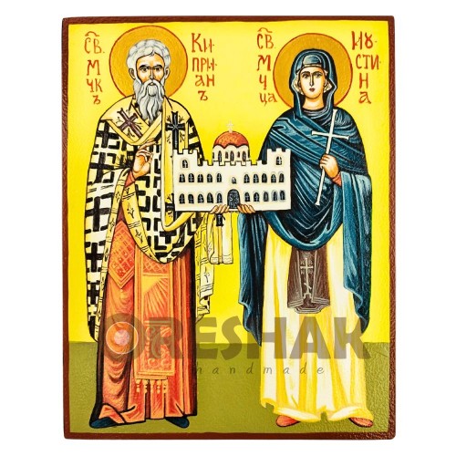 РЪЧНО РИСУВАНА ИКОНА СВЕТИ СВЕТИ КИПРИАН И ИУСТИНА