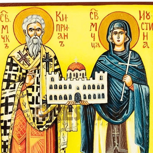 РЪЧНО РИСУВАНА ИКОНА СВЕТИ СВЕТИ КИПРИАН И ИУСТИНА РЪЧНО РИСУВАНА ИКОНА СВЕТИ СВЕТИ КИПРИАН И ИУСТИНА