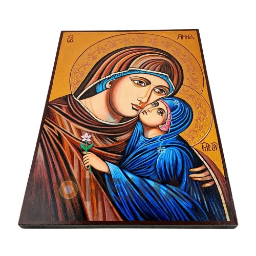 СПЕЦИАЛНА РЪЧНО РИСУВАНА ИКОНА СВЕТА АННА СЪС СВЕТА БОГОРОДИЦА